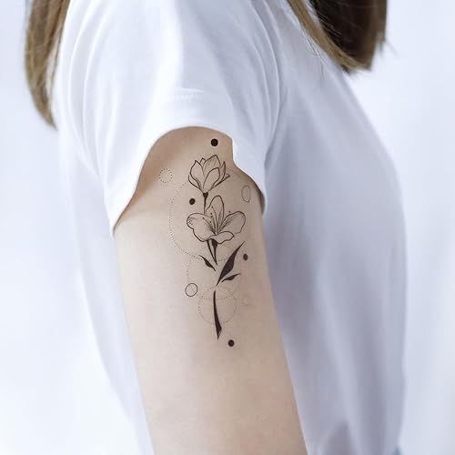 Miniatura 6 de Oottati Tatuaje temporal impermeable, 10 hojas de flor simple, hoja y luna, traje de dibujo para mujeres con brazo trasero y 7 hojas de flores