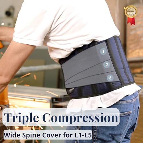 AVESTON Back Support Lower Back Brace for Back Pain Relief: Thin Breathable Rigid 6 ribs Adjustable Lumbar Support Belt for Men/Women Keeps Spine Straight and Safe – Belly size 32-37" Medium