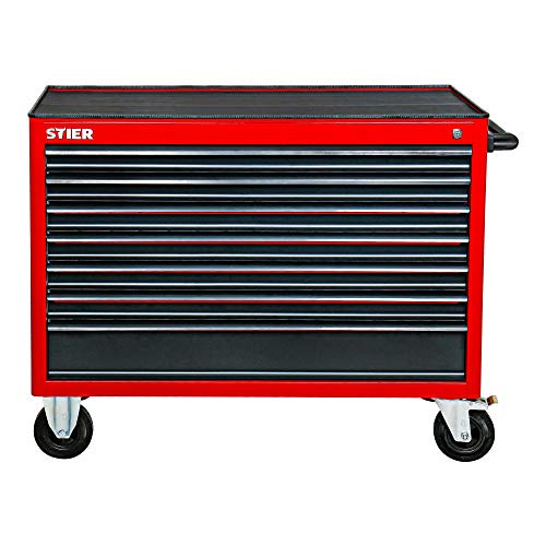 STIER Werkstattwagen XXL, leer, extra breit, 7 Schubladen für mehr Stauraum in der Werkstatt, in Rot, Werkzeugwagen leer, auf Rollen, – Bild 4