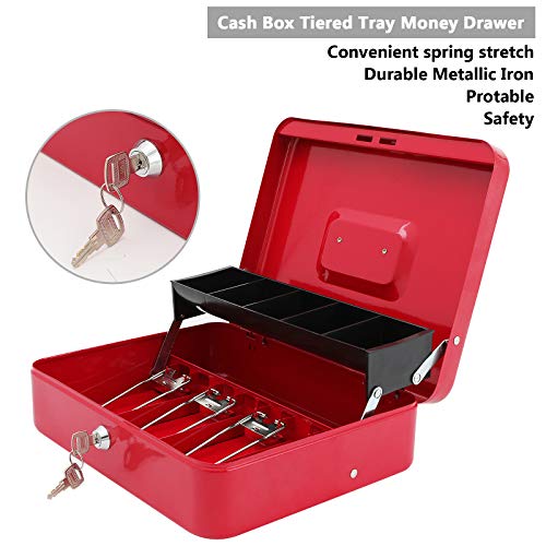 Image of xydled Cash Box with Key Lock, Metal Money Box, Safe Storage box, Red