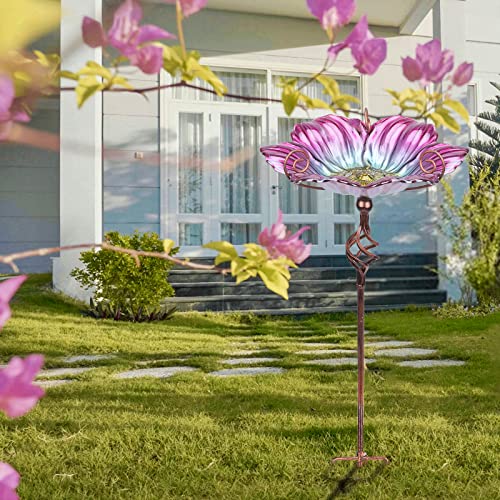 Image of MUMTOP Glass Birdbath Birdfeeder with Metal Stake Garden Yard Outdoor Pink