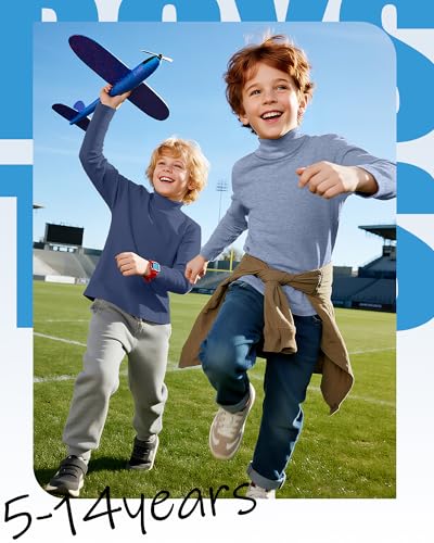 4 Pack Boys Turtleneck Long Sleeve Shirts Elastic Solid Warm Basic Football Baseball Undershirt Base Layering Tops2