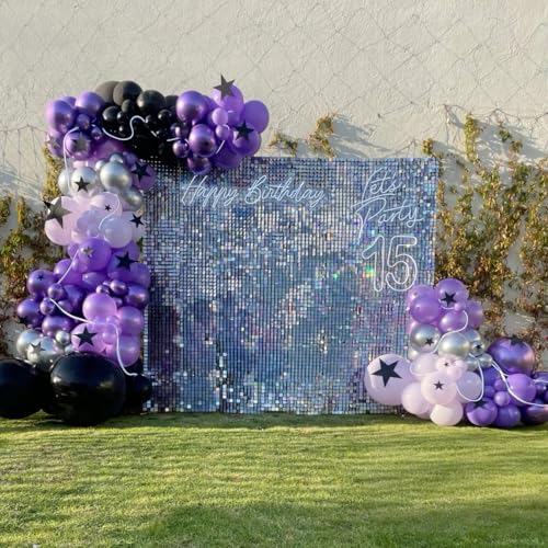 Image of Purple and Black Balloons, 60 Packs 12 Inch Dark Purple Light Purple Black Balloons with Metallic Silver Confetti Latex Balloons for Graduations Halloween Girls Women Birthday Wedding Party Decoration