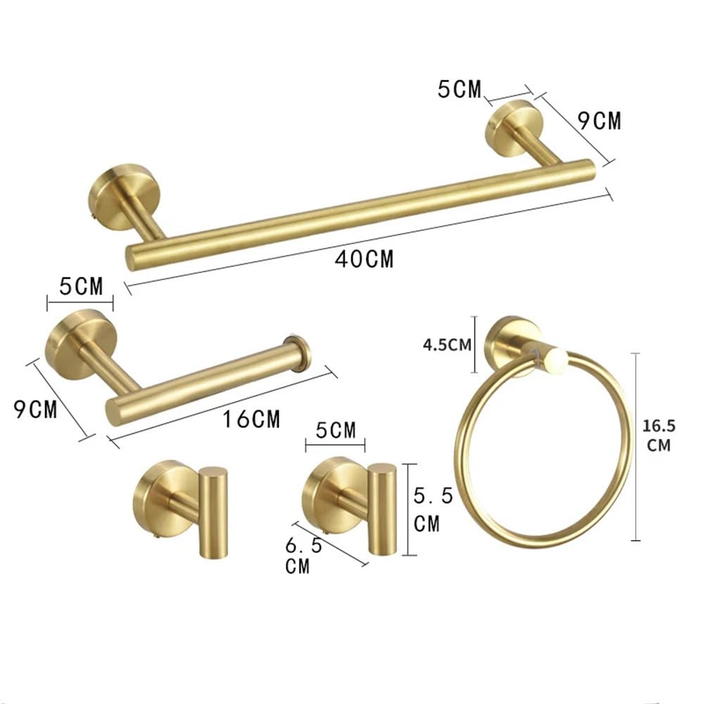 Juego de Accesorios de baño, Estante Dorado, Gancho para Bata, toallero, Barra, Soporte para Papel de Seda, Acero Inoxidable, Dorado, Juego de 5 Piezas