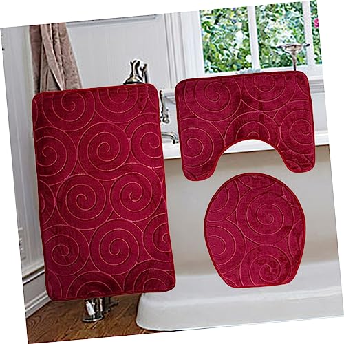 Alfombrillas de baño rojas antideslizantes con cubretapa de franela 8