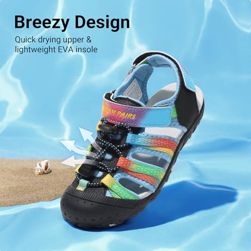 Image of DREAM PAIRS Unisex Summer Water Athletic Sandals | Closed-Toe Protection Quick-Drying Upper Comfort Footbed Durable Non-Slip Sole Hook-And-Loop Outdoor Sport Walk Hike
