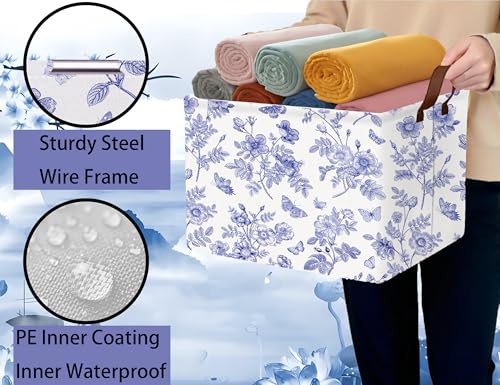 Image of Large Blue Chinoiserie Willow Butterfly Decor Basket Collapsible Storage Bin (Floral)