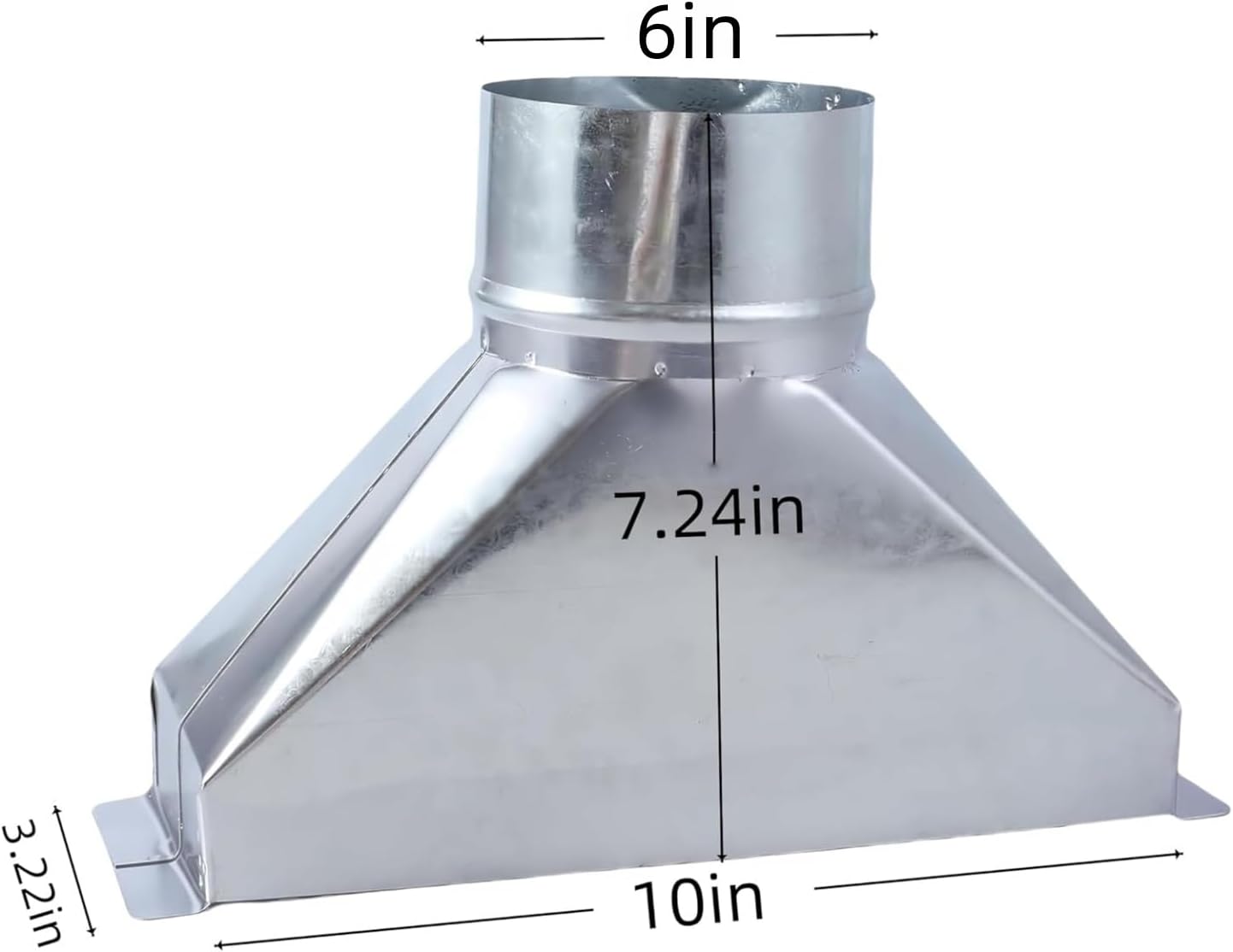 3 1/4-Inch x 10-Inch to 6-Inch Diameter Galvanized Rectangular to Round Duct Transition Microwave Vent Kit Round Transition Vent Adapter for Connecting HVAC Range Hood Ducting Fittings（6inch）