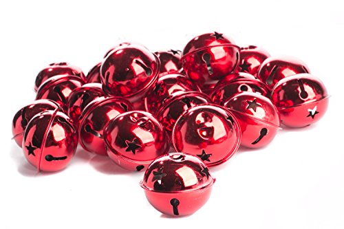 Factory Direct Craft Set of 24 Shiny Red Sleigh Bells for Christmas Decorating and Holiday Displays | Size: 50mm (Approx. 2