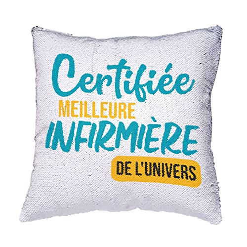 Coussin avec Housse Sequin Paillettes Rouge Message Infirmière Univers 40x40cm - 4