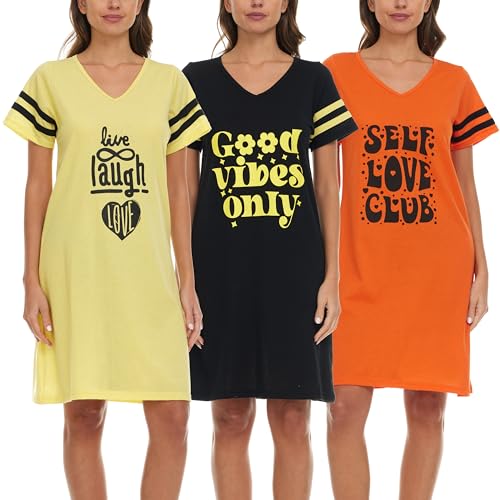 Lati Fashion 3 Pack Soft Cotton Nightgowns For Women V-Neck Cotton Pajamas For Women Night Gowns For Adult Size S-3X