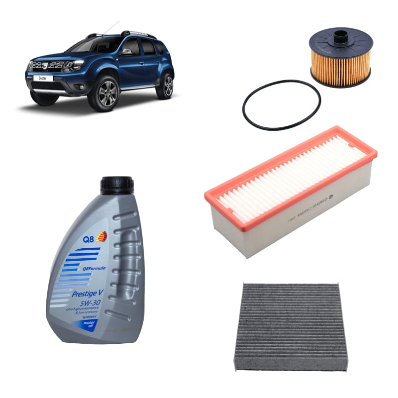 Kit tagliando 3 filtri + 5L olio 5W-30 Q8 Prestige compatibile con Dacia duster hm 1.0 ECO G-100 Benzina/gasauto (gpl) 2023+