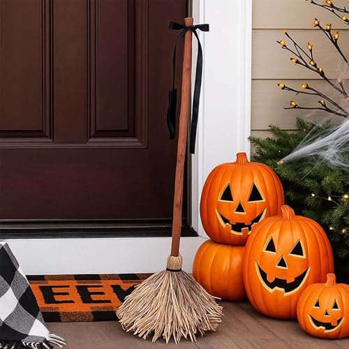 Floating Witch Broom - 43.5 Inches Tall Animated Haunted Dancing Broomstick with Motion & Touch Activated Spooky Sounds and Light Up for Halloween Party Indoor Home Floor Decor (A)