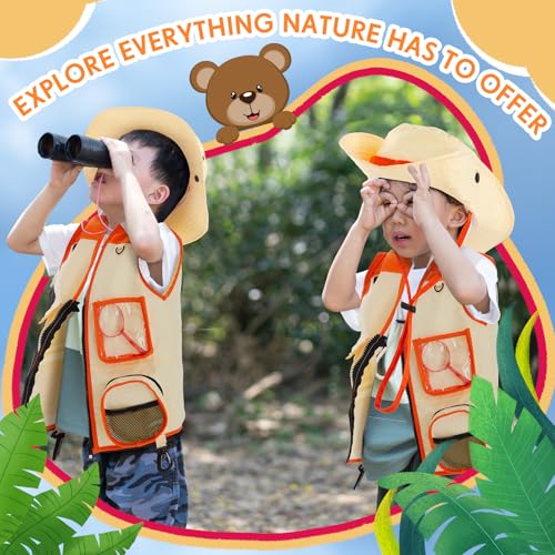 Image of Ramede Kids Safari Explorer Vest and Hat Explorer Costume for Fishing Adventure Camping Boy Girls Cosplay