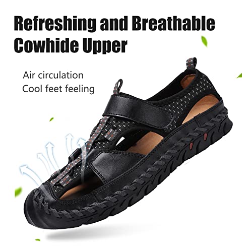 Optigard Men's Genuine Leather Hand Stitching Fisherman Sandals,Outdoor Casual Closed Toe Breathable Hiking Sandals Sport Walking Water Shoes3