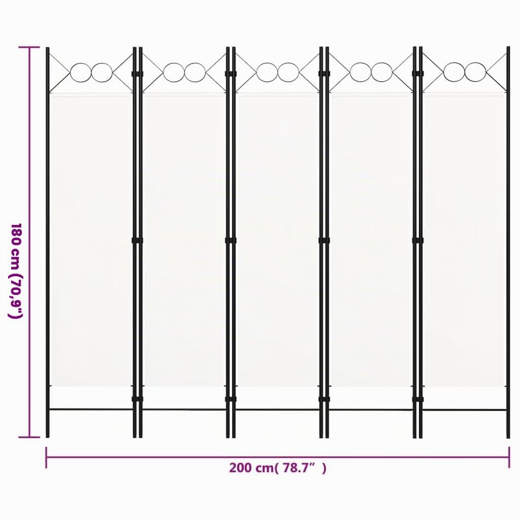 vidaXL Paravento a 5 Pannelli Divisorio Separè Byobu Pieghevole Schermo Separatore Ambienti Interni Protezione Privacy Bianco 200x180 cm
