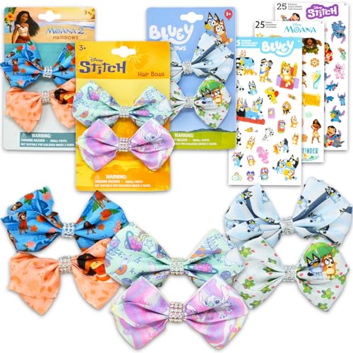 ディズニー ヘアボウ アソートセット 女の子用 - ブルーイ、モアナ、ステッチアクセサリーなどのバンドル | ディズニーブルーイヘアアクセサリー キッズ/レディース