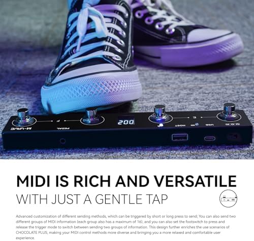M-VAVE Chocolate Plus Wireless Side Turner Pedal MIDI Foot Control 4 Buttons BT Rechargeable External Pedal for Loop Pedal Tuner Switch Control — view 2
