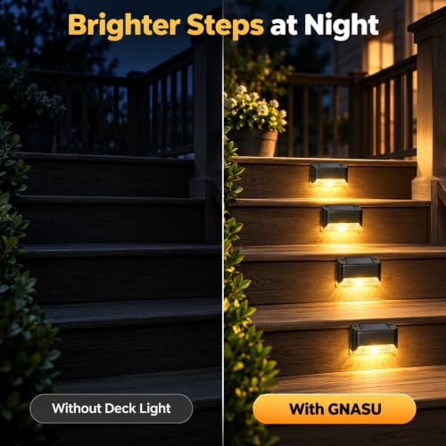 Image of Warm Yellow LED Solar Stair Light Fixture in Black for Nighttime PACK OF 4