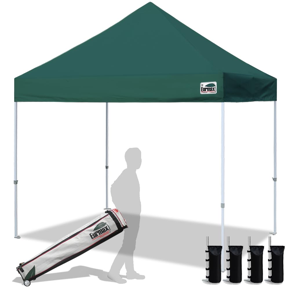 Eurmax USA 8'x8' Pop Up Canopy Tent Commercial Instant Canopies with Heavy Duty Roller Bag,Bonus 4 Sand Weights Bags (Forest Green)