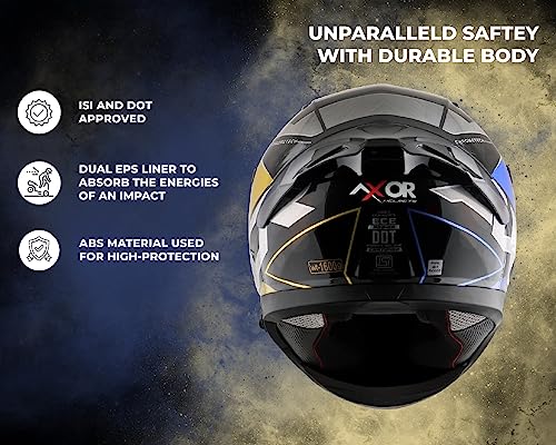 Image of Axor Apex Chromtech ISI ECE DOT Certified Full Face Helmet for Men with Dual Visor-- Black Blue, Size:M(57-58 cm)