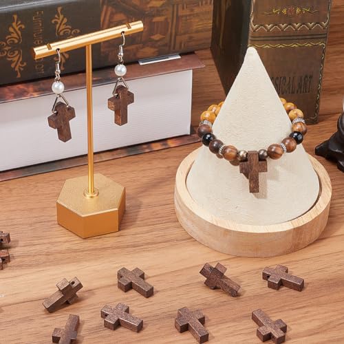 SUNNYCLUE 100Pcs Easter Wood Cross Charms Wooden Cross Beads Mini Small Pocket Crosses Natural Wood Rosary Crucifix Easter Holiday Charms for jewellery Making DIY Necklace Bracelets Crafts - Image 4