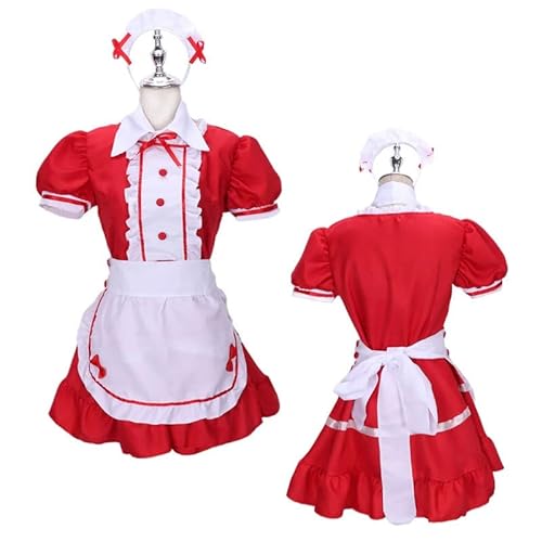 Ensemble de déguisement de soubrette pour femme - 4 pièces - Comprend une robe, un chapeau, un tablier, un faux col - Rouge - Taille 5XL Cover