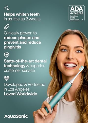 Image of Aquasonic Adult Vibe Series Ultra-Whitening Automatic Toothbrush Ada Accepted Power Toothbrush 8 Brush Heads&Travel Case 40,000 Vpm Motor&Wireless Charging -4 Modes W Smart Timer Mint Green Metallic
