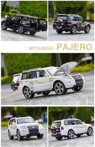 Image of 1:32 Scale Mitsubishi Pajero Metal Diecast Car for Kids, Unisex, 3 Years and Up, Black, Openable Doors, Sound, Light Effects, Pullback Function