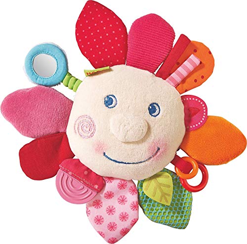 HABA Cuddly Spring Flower Teether - Soft Activity Toy with Rattle Squeak and Crinkle Elements