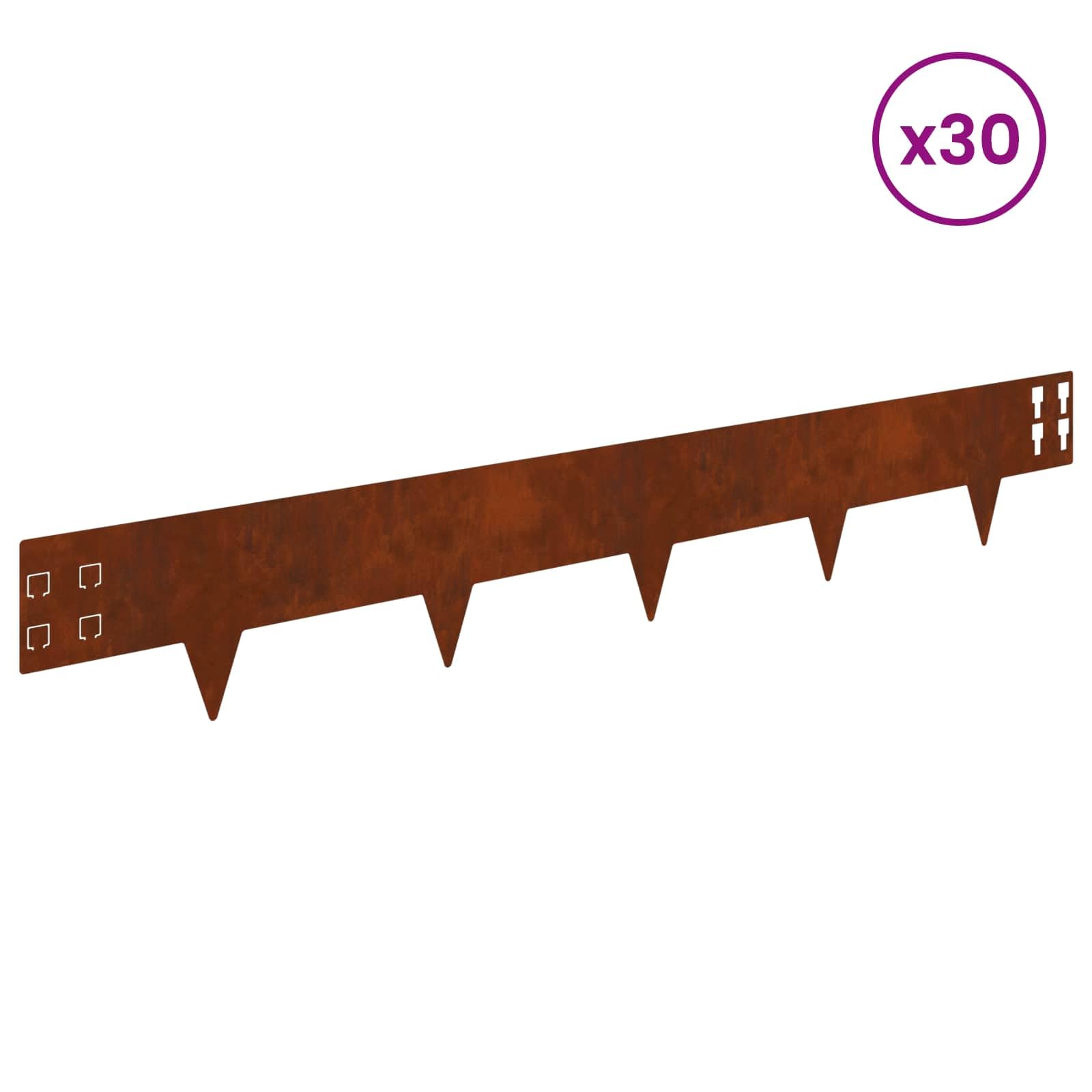 Obramowanie trawnika, 30 sztuk, 100 x 15 cm, stalowe, odporne na warunki atmosferyczne, z elastycznym systemem wtykowym, obramowanie rabatek do ograniczania trawnika i grządek na zewnątrz