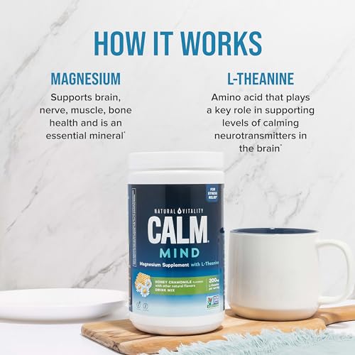 Natural Vitality Calm Mind, Magnesium Citrate + L-Theanine Powder, Supports a Healthy Response to Stress, Gluten Free & Vegetarian, Honey Chamomile, 12 oz. - Thumbnail 6
