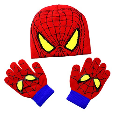Ensemble Bonnet Tricotés Gants Hiver Spiderman 3 pièces Ensemble écharpe bonnet et gants Spidey garçon, Taille Unique pour Enfants Cover
