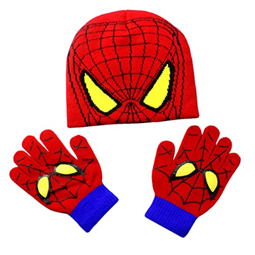 Ensemble Bonnet Tricotés Gants Hiver Spiderman 3 pièces Ensemble écharpe bonnet et gants Spidey garçon, Taille Unique pour Enfants