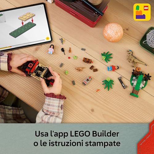 Jurassic World Fuga dal Raptor sul Fuoristrada - Include 2 figure di Dinosauro Giocattolo, una Macchina e 2 Minifigure - Regalo per Bambini e Bambine da 6 Anni Fan del Film La Rinascita - 76972 - Lego - Immagine 8