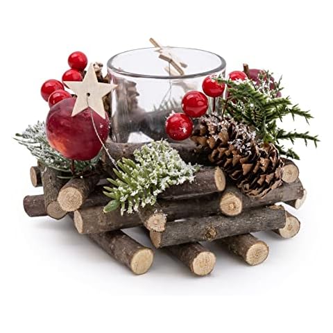 Christmas Tealight Candle Holder with Pinecones Cover