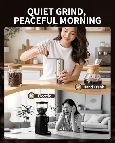 Image of CIRCLE JOY Manual Coffee Grinder with 40 External Adjustable Settings, Stainless Steel Burr Coffee Bean Grinder, Portable Hand Coffee Grinder for Home and Travel, Silver