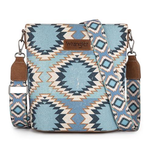 Image of Wrangler Aztec Crossbody Bags for Women Southwestern Print Canvas Shoulder Purse with Distressed Look and Adjustable Strap