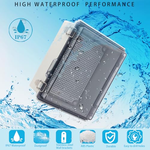 Image of Outdoor Waterproof Electrical Box Junction Box Weatherproof IP67 ABS Plastic Enclosure Switch Router Project Box Electronics Enclosure with Mounting Plate Wall Bracket Clear 8.7 inchx6.7 inchx4.3 inch