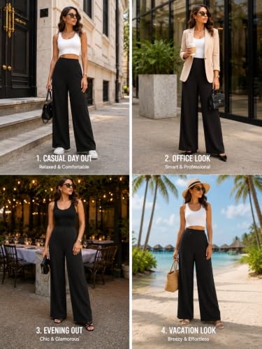 Image of Preneum Women High Waist Korean Wide Leg Trousers, Loose Fit Casual Lounge Pants, Travel, Office & Streetwear Comfortable Stylish Bottom Wear (Available Plus Size)