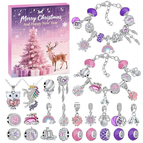 Calendario de Adviento joyas 2025 niñas, calendario de Navidad para niños, joyas DIY Set con colgantes collares, pulseras, regalos de Navidad para niñas 6, 7, 8, 9, 10, 11, 12 años
