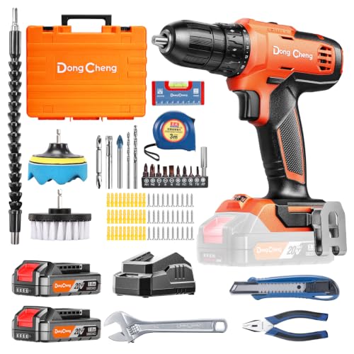Image of DongCheng 20V Cordless Drilling Machine, 40Nm Torque, 350W Copper Motor, 18+1 Settings, 2-Speed 0-1500 RPM, 2Pcs 2.0Ah Battery and Charger, Clean Kit, Manual Tool, 16Pcs Drill Accessories for Home Use