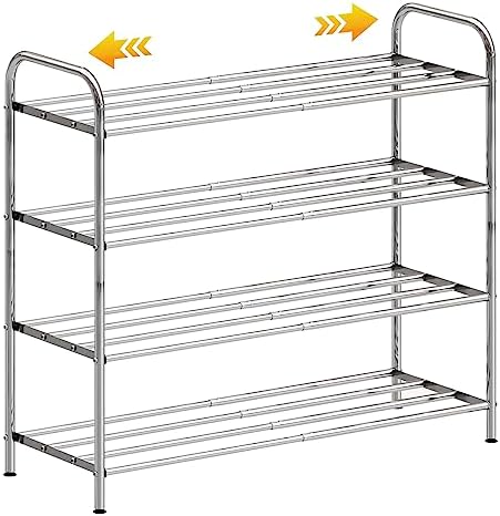 Zaxiva Étagère à Chaussures Extensible 3 Niveaux Métal Noir - Rangement 45-83cm Gain De Place