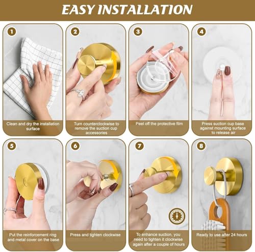 Image of BKV Suction Cup Hooks for Glass Window,Removable Shower Hooks for Inside Shower,Metal Towel Hooks for Bathrooms,4 Pack(Gold)