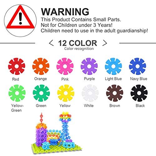 ATESSON Building Blocks Set 500 Piece Snowflakes Interlocking Plastic Disc Set for Boys Girls Kids Toys, STEM Preschool Educational Construction Kit - Tested for Children's Safety - Thumbnail 6