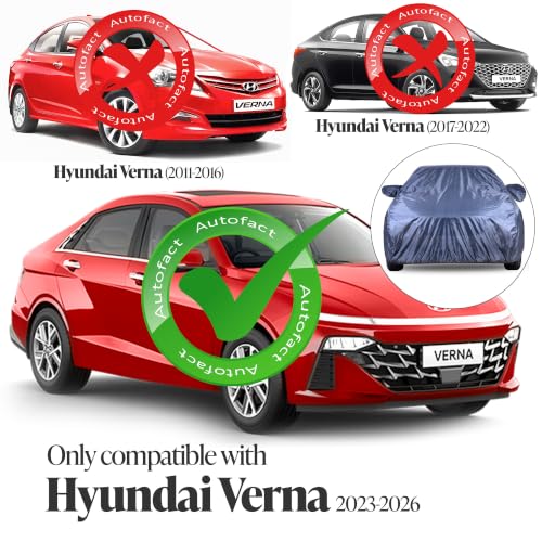 Image of Autofact Premium Car Cover for Verna 2023-2026 | All Weather Water-Resistant Full Body Car Cover | Light-Weight Triple-Stitched Outdoor Shield with UV Protection, Dustproof & Heat-Resistant