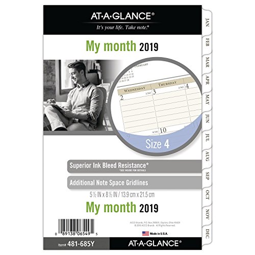 AT-A-GLANCE 2019 Monthly Planner Refill, Day Runner, 5-1/2