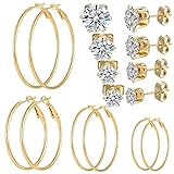 8 Pairs Hoop Earrings Set for Women Girls Lightweight Hypoallergenic Hoops Stainless Steel Hoop Earr