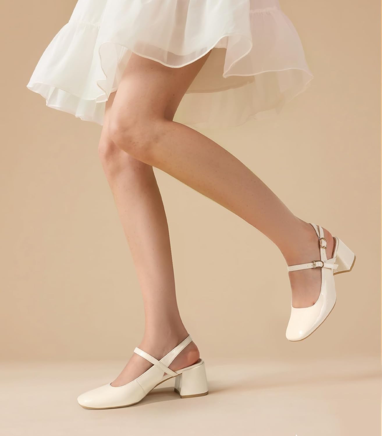 Ankis Mary Jane Chunky Low Heels Dress Shoes for Women Slingback Square Closed Toe Heels Wedding Party Pumps - Image 2