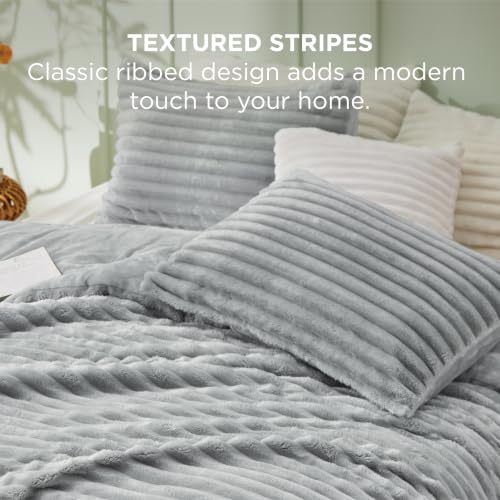 Image of Bedsure King Fluffy Comforter Set - GentleSoft 3 Pieces Luxury Fleece Light Grey Bedding, Cozy Room Decor Aesthetic, 1 King Bed Comforter (104 inchx90 inch) and 2 Pillowcases (20 inchx36 inch)